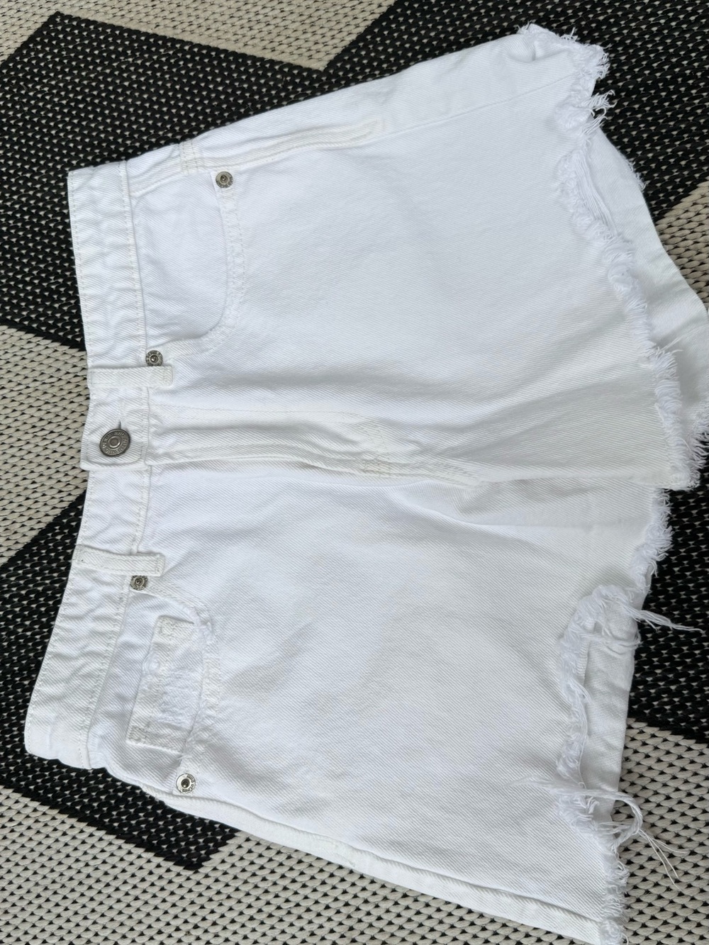 Mango White Denim Frayed Hem Shorts